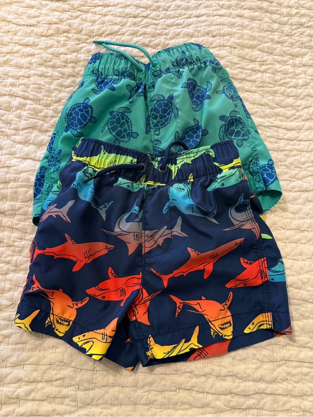 GAP Factory Kids Swim Shorts - Teal Turtle & Navy Shark Prints